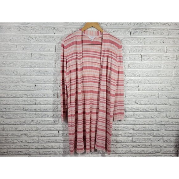 Time Tru Womens Sweater Extra Large Cardigan Pink Stripe Open Duster SWE80E - Picture 1 of 11